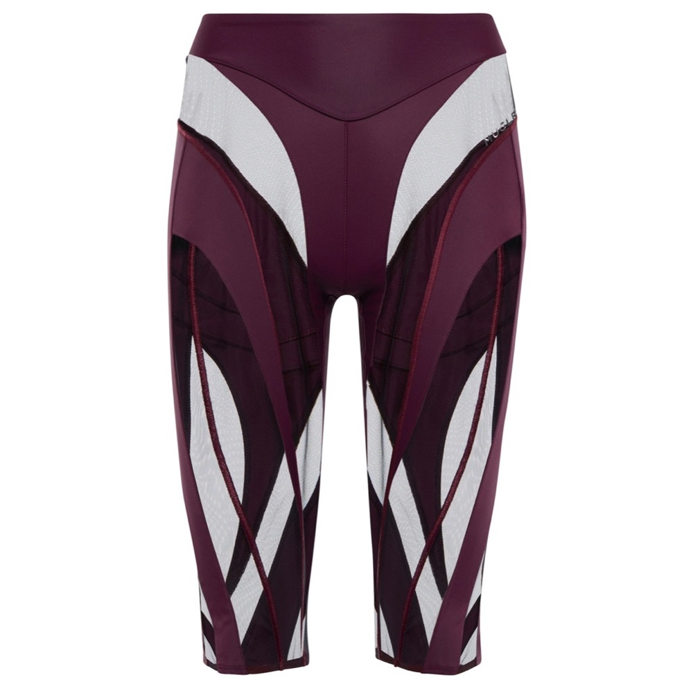 Mugler Multi-Panel Biker Shorts Raisin and Black Size FR 36